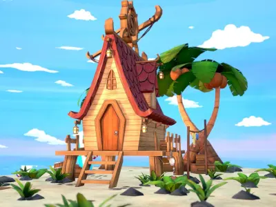 Beach House  Low-poly 3D model