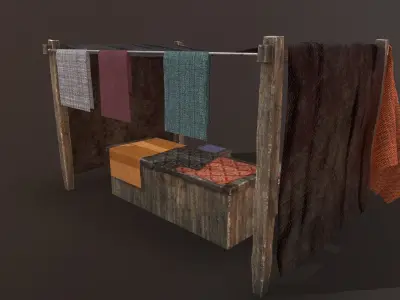Medieval Cloth Market Low-poly 3D model