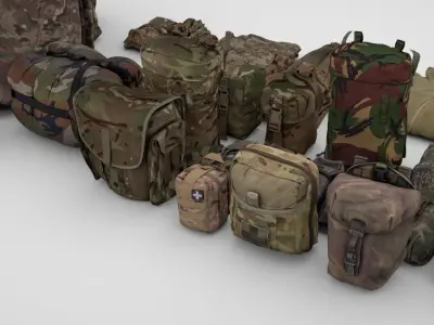 Military collection uniform backpacks pouches body armour 3D model