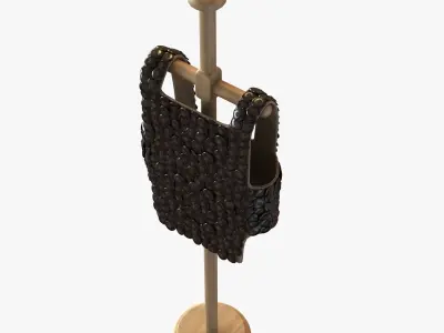 Old scale body armor on wood hanger 3D model