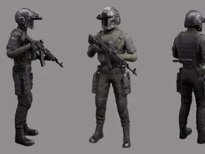 Soldier game ready character Low-poly 3D model