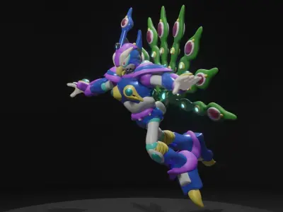 Cyber Peacock Low-poly 3D model