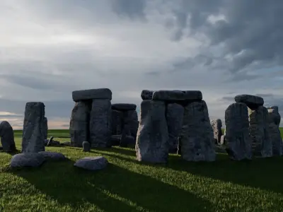 Stonehenge Monument Landscape and 3D Printable Model Low-poly 3D model
