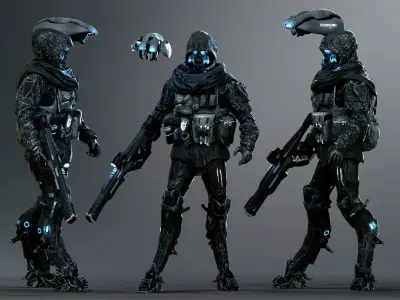 Sci Fi Cyber Soldier Low-poly 3D model