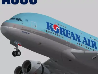 Airbus A380-8 Korean Air livery Low-poly 3D model