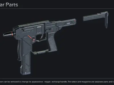 Scifi Submachinegun RX 9 Low-poly 3D model