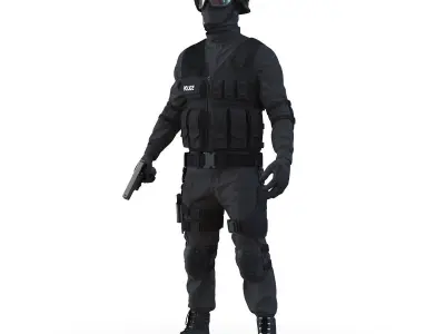 SWAT Man Afro American Rigged 3D model