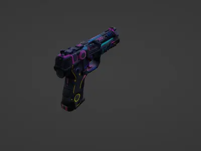 Cyberpunk Neon Handgun - Futuristic Weapon Design 3D model