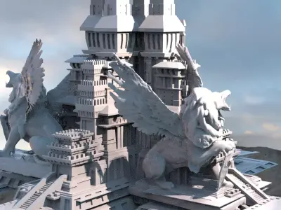 Lion Ancient Temple towers 2 3D model