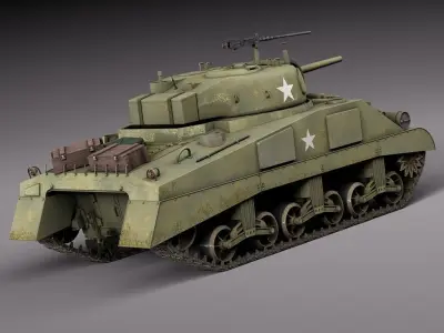 M4A2 Sherman Tank with equipment 3D model