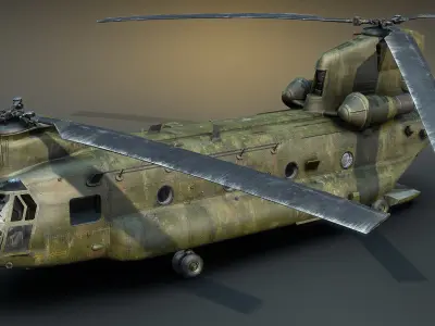 CH-47 Chinook Wrecked Low-poly 3D model