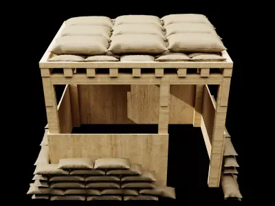 Modern Sandbag Bunker Guard Post Low-poly 3D model