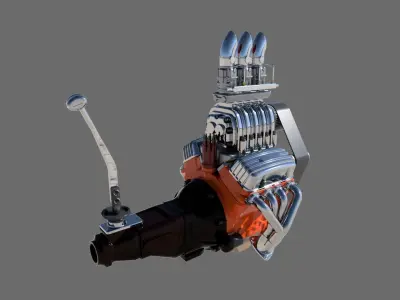 Cartoon V8 vintage engine 3D model