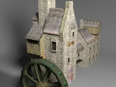 Water mill low poly Low-poly 3D model