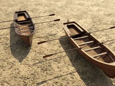 Low Poly PBR Row Boat Low-poly 3D model