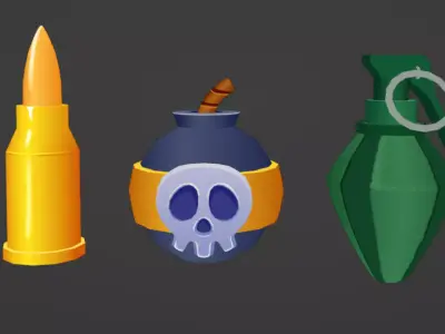 Bombs and Bullets Lowpolly cartoon Low-poly 3D model
