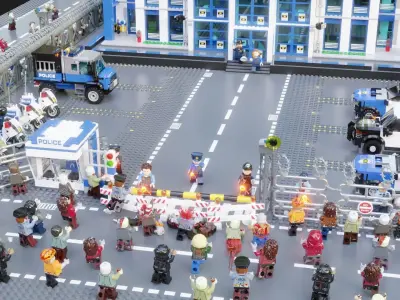 Lego Zombie attack on police station 3D model