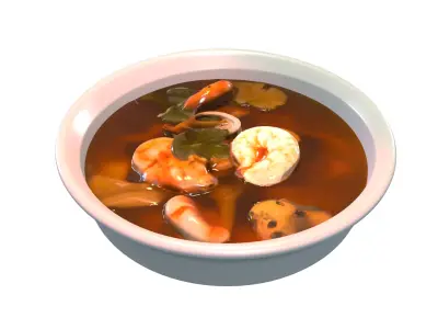 Seafood Soup Fried Octopus Ahi tuna Seafood Pasta Low-poly 3D model