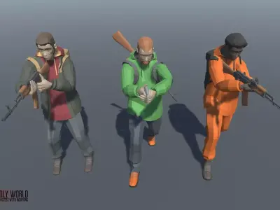 LOW POLY WORLD - STYLIZED CHARACTERS WITH WEAPONS Low-poly 3D model