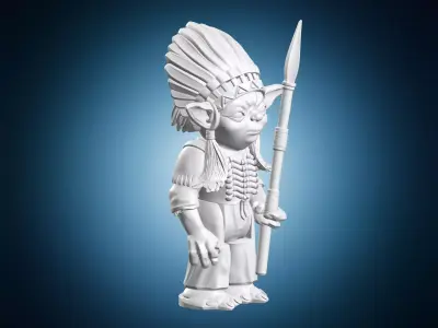 Tribal Yoda Character with Spear Miniature 3D print model