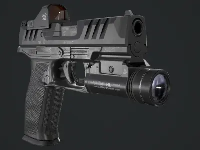 Walther PDP Fullsize with attachments Low-poly 3D model