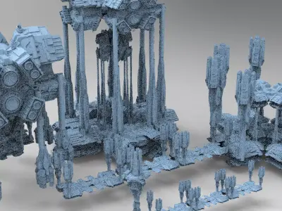 Dark Elven Sci-Fi City 1 Base 3D model