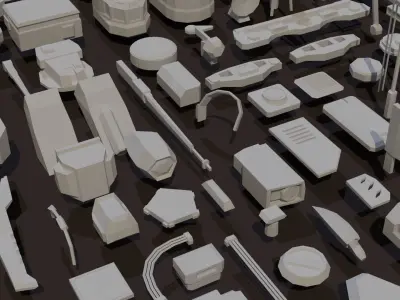 130 Meshes Low Poly Kit-Bash Set Low-poly 3D model