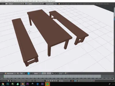 Table Set with Bench 3D Model Free low-poly 3D model
