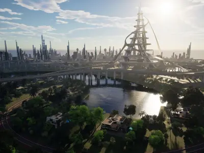 Futuristic Procedural City Free low-poly 3D model