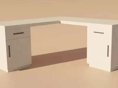 Wooden White Corner Desk Free 3D model