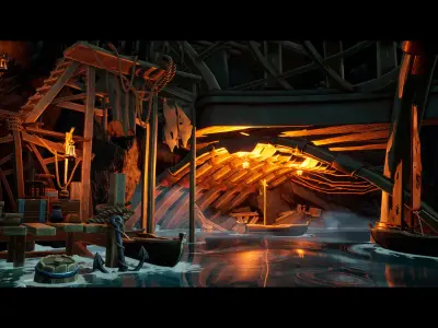 Stylized Pirate Port City Environment Low-poly 3D model