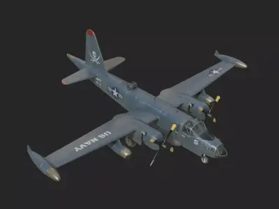 US NAVY P-2 Neptune anti-submersible aircraft Low-poly 3D model