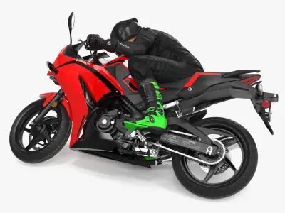 Racing Motorcycle with Rider Turning 3D model