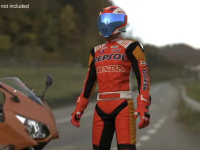 Bike Rider in Honda Motorcycle Race Suit Rigged 3D model purchase
