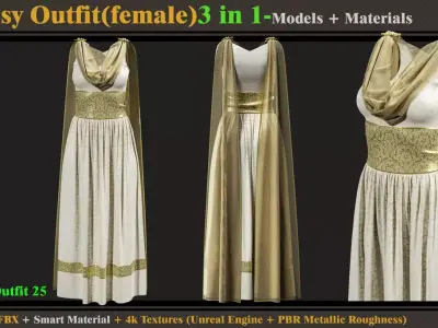 3 In 1 Fantasy Outfit woman Free 3D model