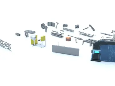 30 Sci Fi Military Props Modular Kit Game-Ready PBR Low-poly 3D model