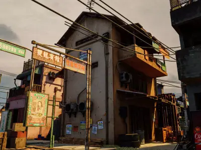 ASIAN URBAN BUILDING HONGKONG 02 Low-poly 3D model