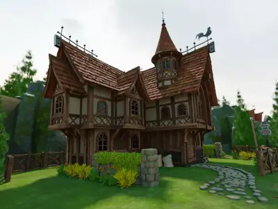 STYLIZED MEDIEVAL BUILDING 08 PRINT READY Low-poly 3D model