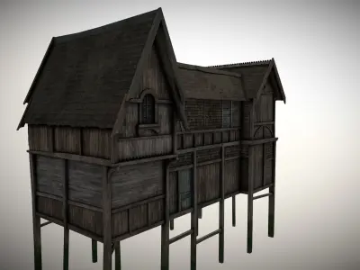 Medieval lake village - House 6 Low-poly 3D model