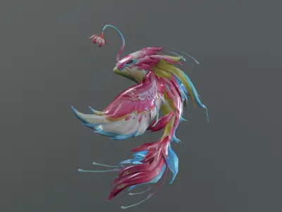 Sea Fish Pink Low-poly 3D model