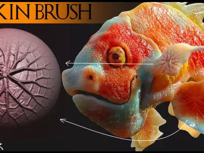 40 Skin Brush Brushes for Blender and Zbrush -Fish 3D model