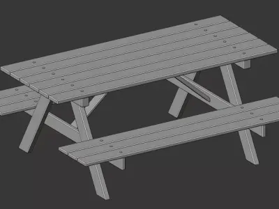 Wooden Park Bench with Table Game Ready Free low-poly 3D model