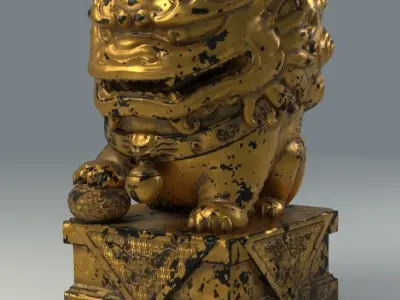 Stylized Chinese Guardian Lion Statue 3D model