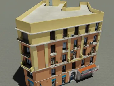 Building with balconies and balconies Low-poly 3D model