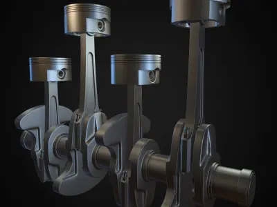 piston and crankshaft 3D model