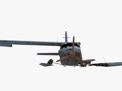 8K realistic destroyed propeller plane Low-poly 3D model