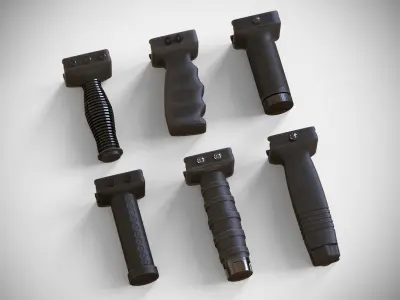 Foregrip Attachments Pack - Vertical - Angled - Folding - Bipod Low-poly 3D model