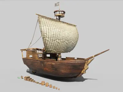 Pirate ship PBR low-poly 3D model Low-poly 3D model
