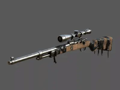 Post-Apocalyptic Rusty Sniper Rifle  Low-poly 3D model