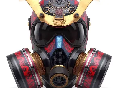 Samurai Gas Mask 3D Model Ancient Warrior Fusion Low-poly 3D model